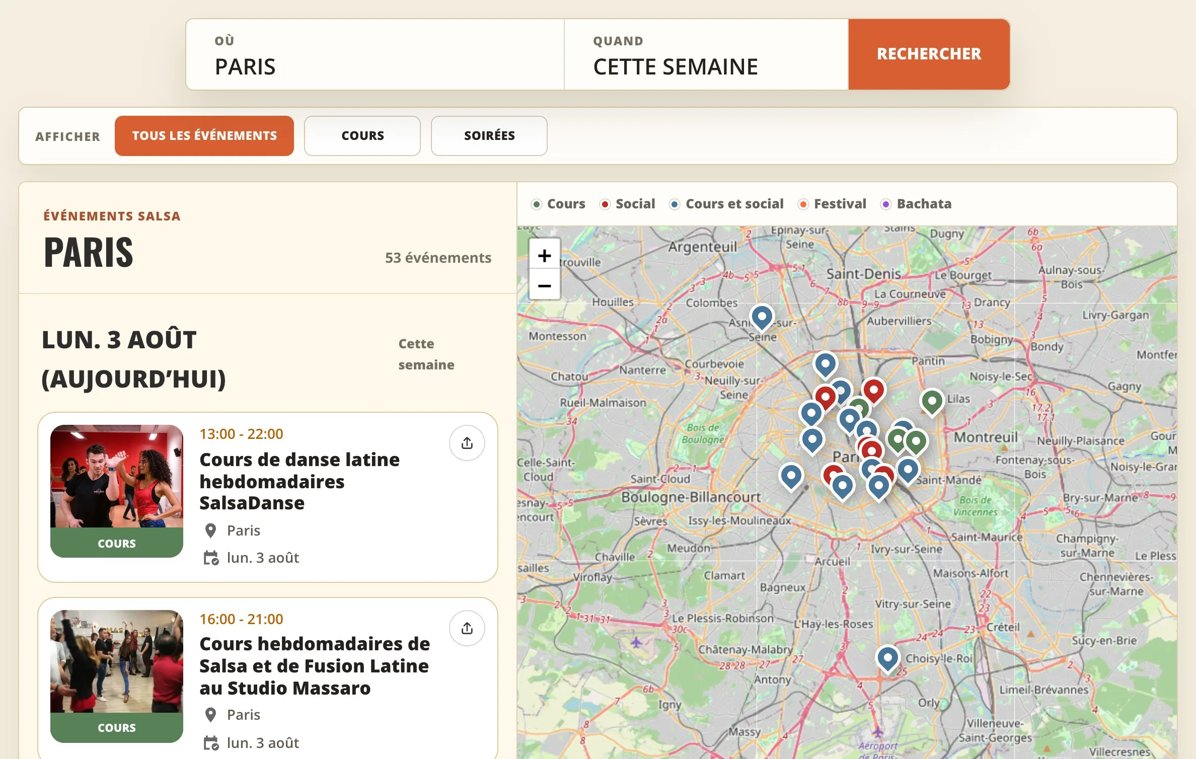 Carte Salsa Vida des événements salsa à Paris