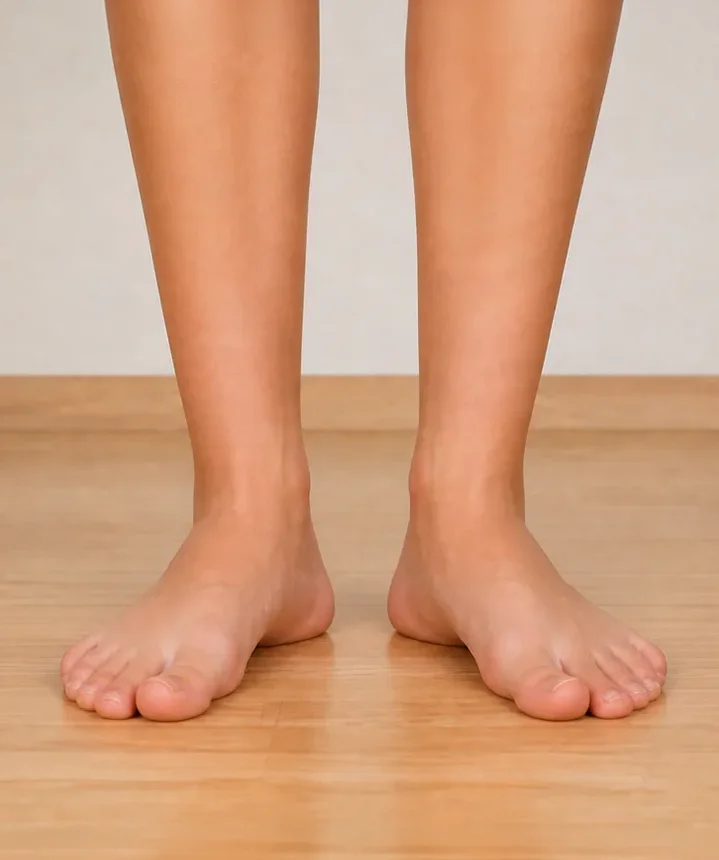 Bare feet standing with a small natural turnout