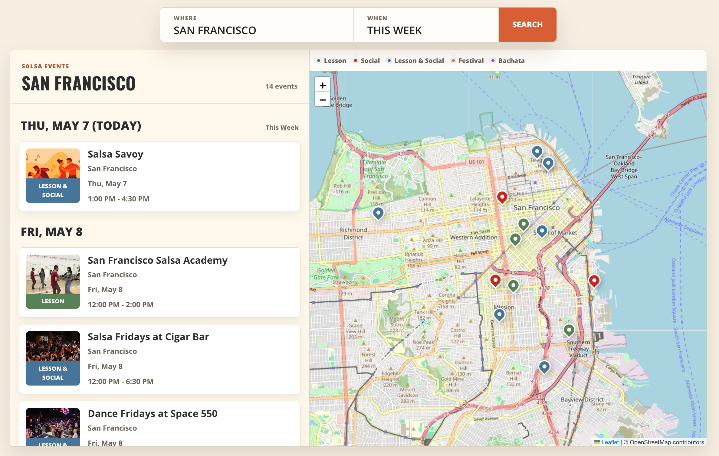 Salsa Events Map