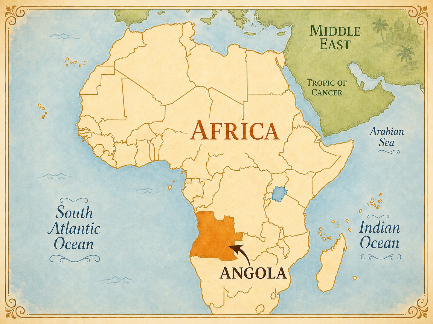 Map of Angola, Africa