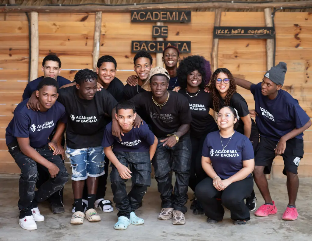 Students from Academia de Bachata posing together in Cabarete, Dominican Republic