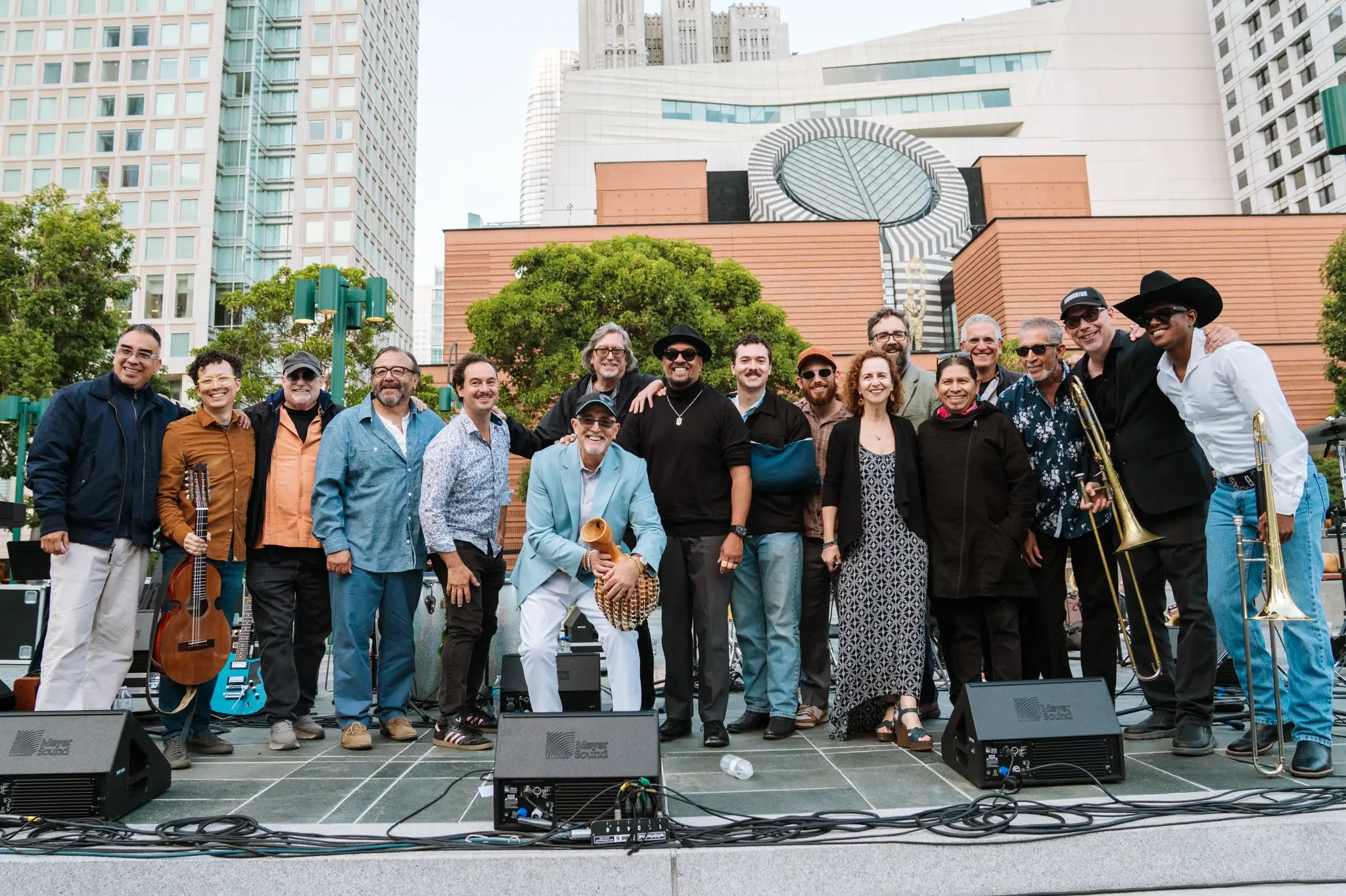 Edgardo Cambón and fellow musicians at Candela’s 40th-anniversary concert at Yerba Buena Gardens in San Francisco