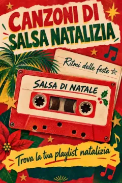 Collage natalizio rétro rosso, verde e crema con una cassetta e il titolo «Canzoni di salsa natalizia». Gli altri testi sono «Ritmi delle feste», «Salsa di Natale» e «Trova la tua playlist natalizia».